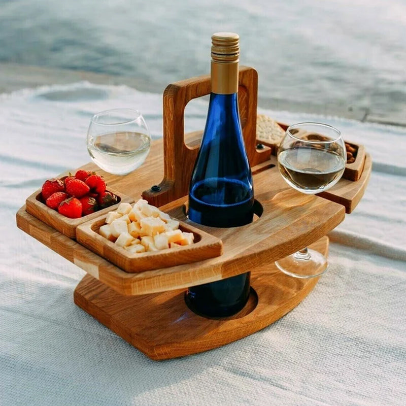 Travel-Friendly Wooden Picnic Table With Snack Compartments For Outdoors
