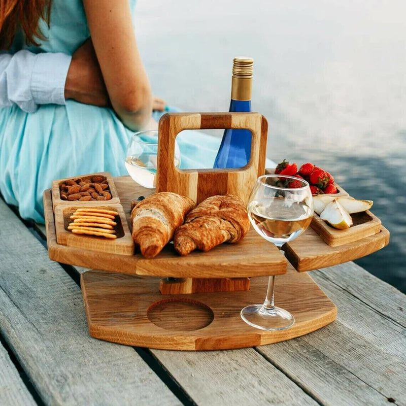 Travel-Friendly Wooden Picnic Table With Snack Compartments For Outdoors