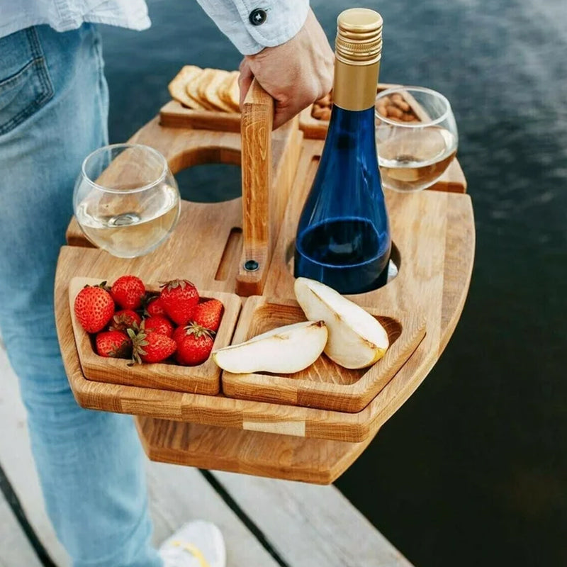 Travel-Friendly Wooden Picnic Table With Snack Compartments For Outdoors
