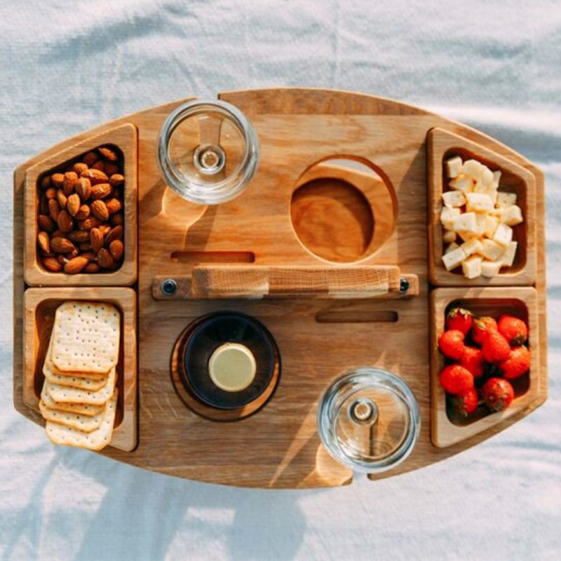 Travel-Friendly Wooden Picnic Table With Snack Compartments For Outdoors