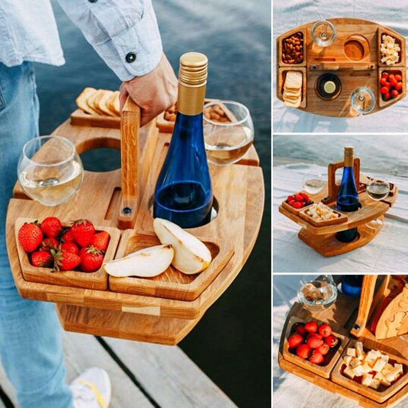 Travel-Friendly Wooden Picnic Table With Snack Compartments For Outdoors