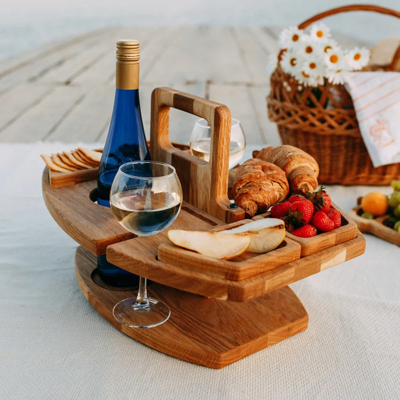 Travel-Friendly Wooden Picnic Table With Snack Compartments For Outdoors
