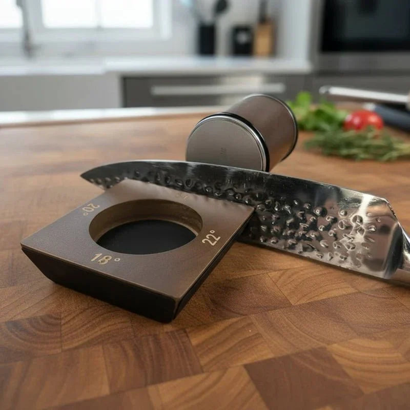 NovaEdge Quad-Angle Knife Sharpener With Magnetic Wood Base For All Blades