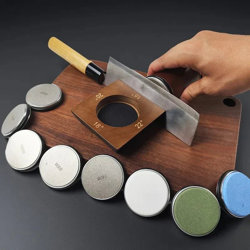 NovaEdge Quad-Angle Knife Sharpener With Magnetic Wood Base For All Blades