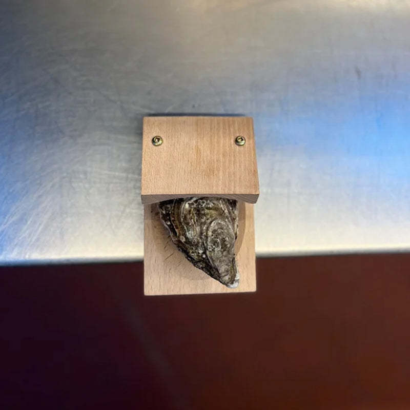 Wooden Handle Oyster Shucking Clamp With Base Station For Secure Shellfish Prep