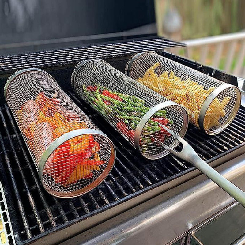 Ruostumattomasta teräksestä valmistettu grillikori tasaisempaan kypsennykseen ja vihannesten grillaukseen