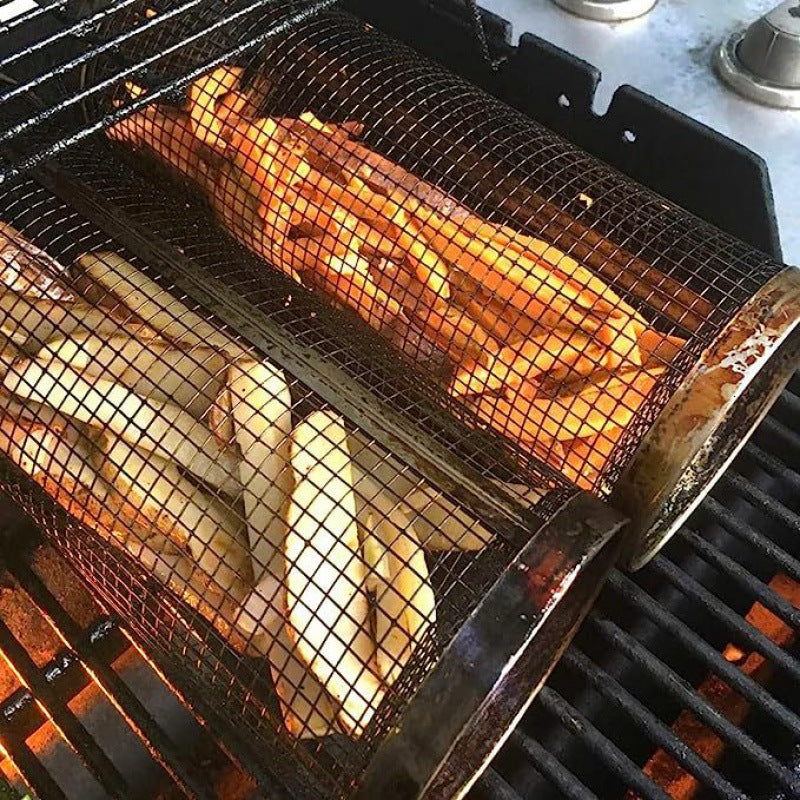 Ruostumattomasta teräksestä valmistettu grillikori tasaisempaan kypsennykseen ja vihannesten grillaukseen