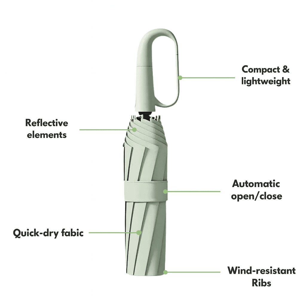 Drizzleshield Compact Auto Umbrella for Wind and Rain