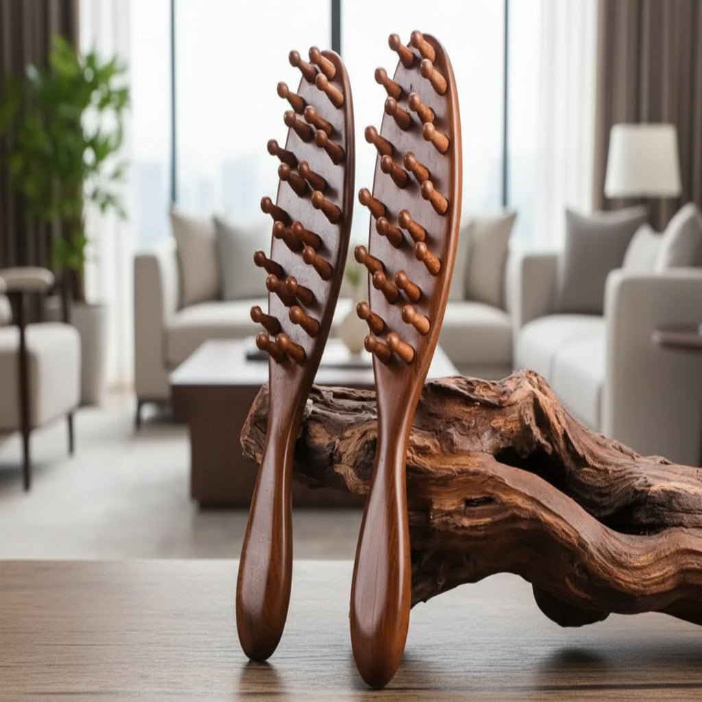 Pente de Massagem em Pau-Rosa Tranquil Root para Estimulação do Couro Cabeludo e Relaxamento