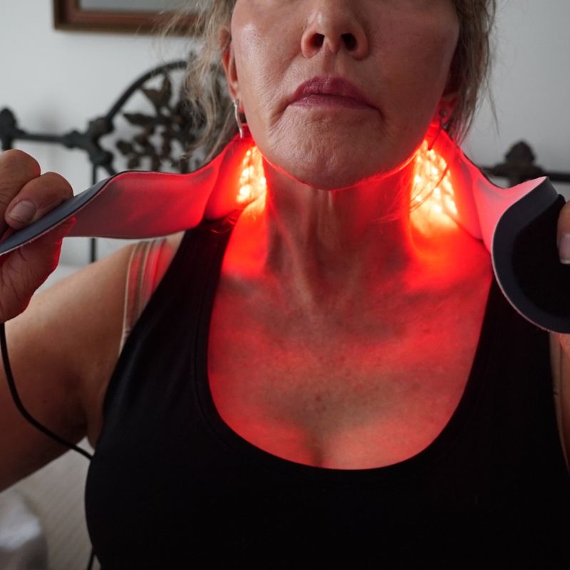 Neck-Worn Red Light Relief Device For On-The-Go Personal Care