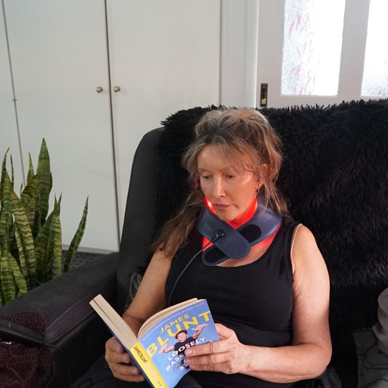 Neck-Worn Red Light Relief Device For On-The-Go Personal Care