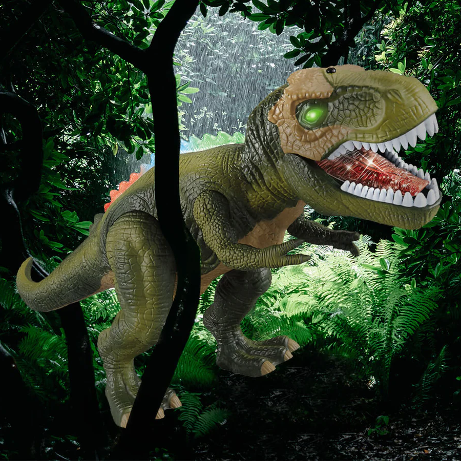 Juguete de dinosaurio T Rex ambulante con luces LED para jugar con control remoto
