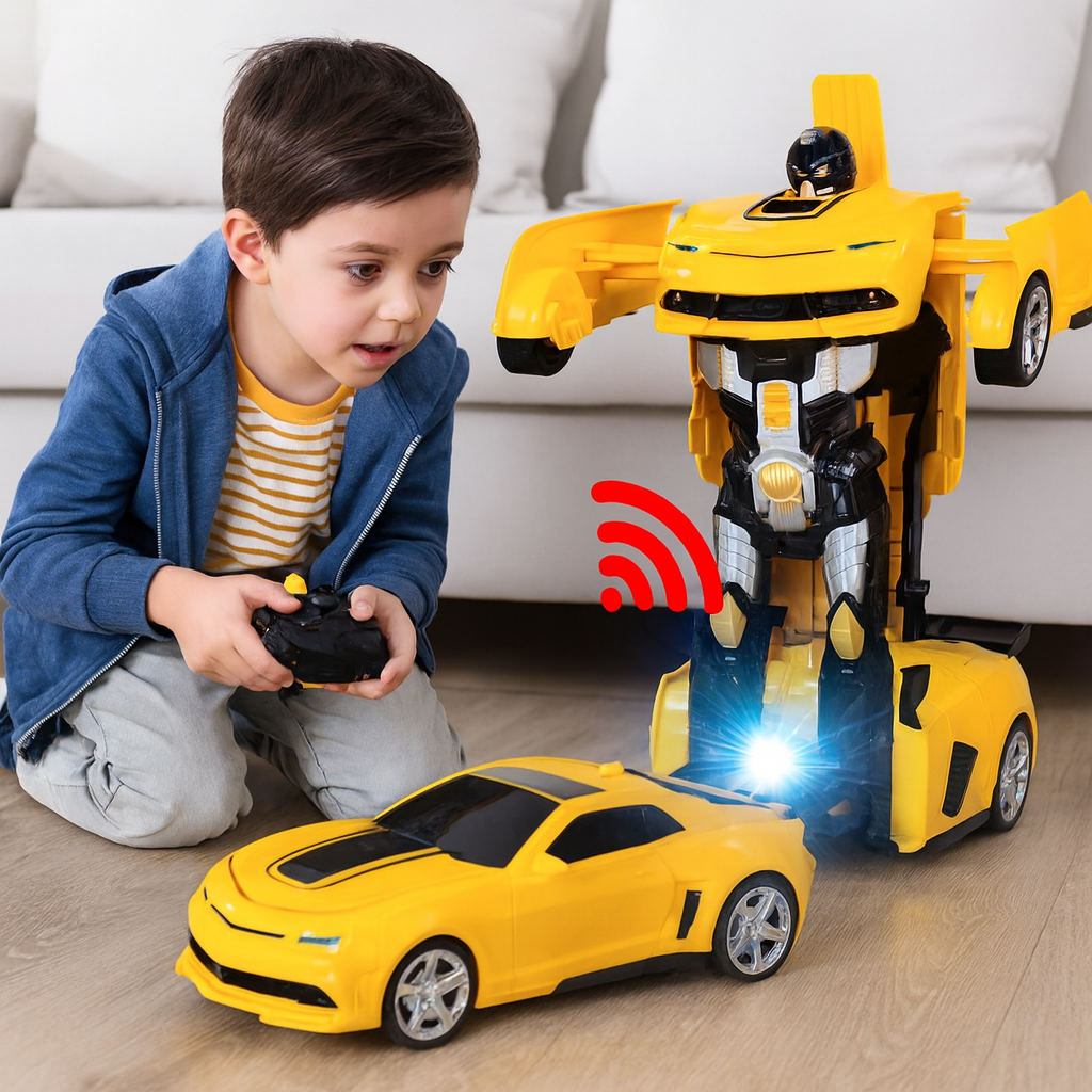 Fjernstyret bil med bevægelsesaktivering, der kan omdannes til en robot med LED-belysning