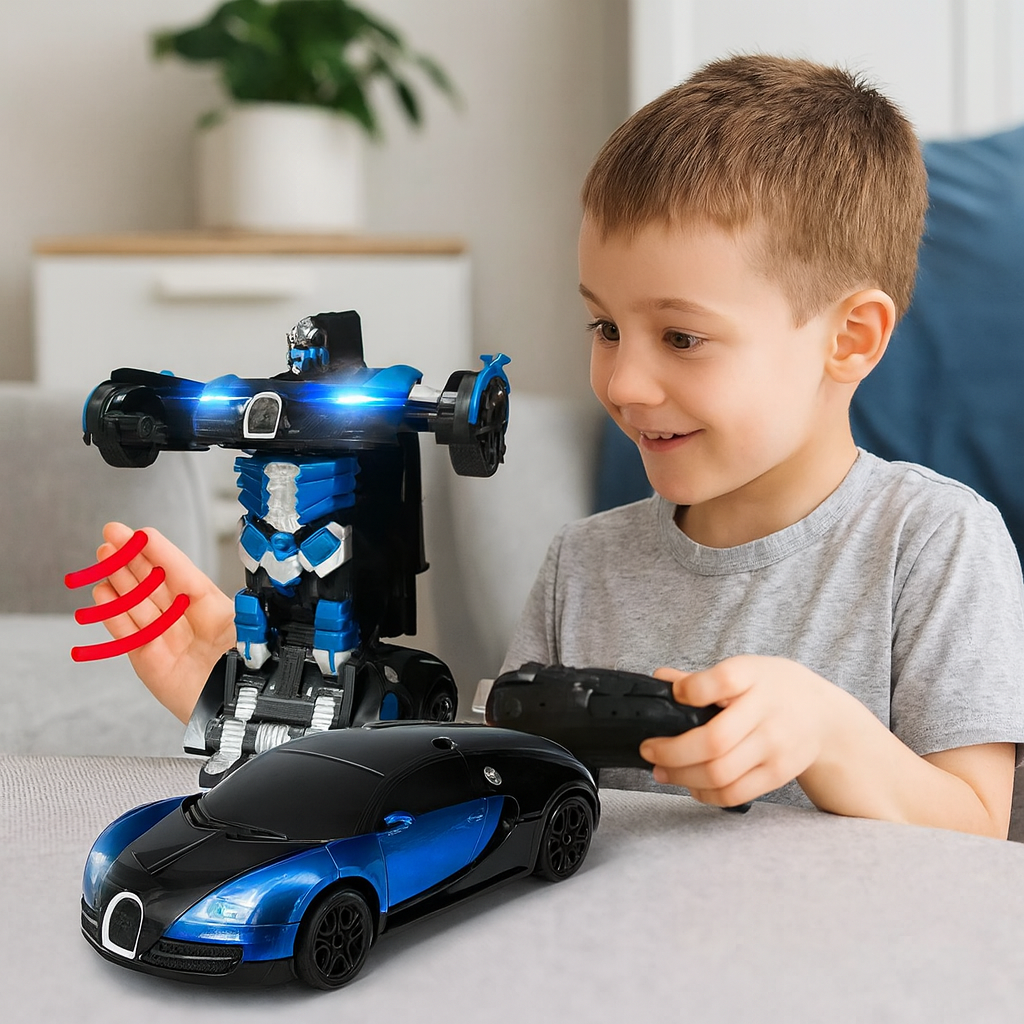 Fjernstyret bil med bevægelsesaktivering, der kan omdannes til en robot med LED-belysning