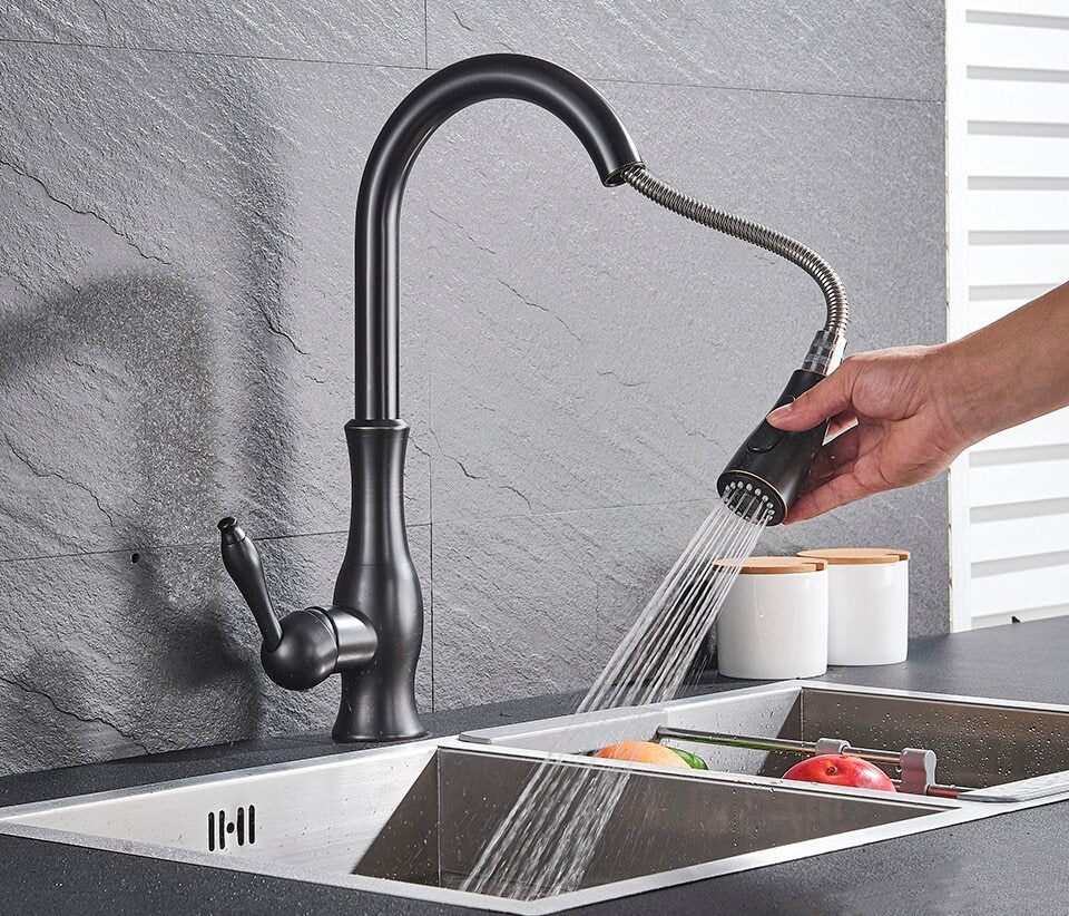 Contemporary Pull-Out Tap In Stainless Steel With 360 Rotation Extendable Sprayhead