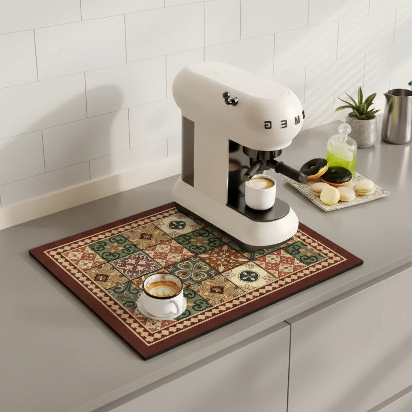 TileDrip Retro Absorbent Coffee Mat For Spills In The Kitchen