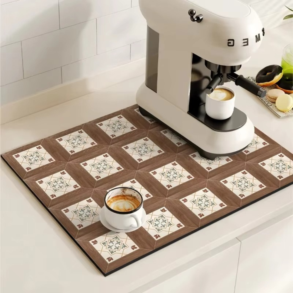 TileDrip Retro Absorbent Coffee Mat For Spills In The Kitchen