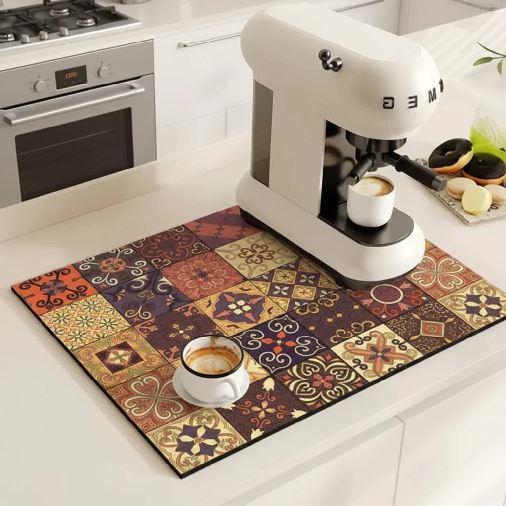 TileDrip Retro Absorbent Coffee Mat For Spills In The Kitchen