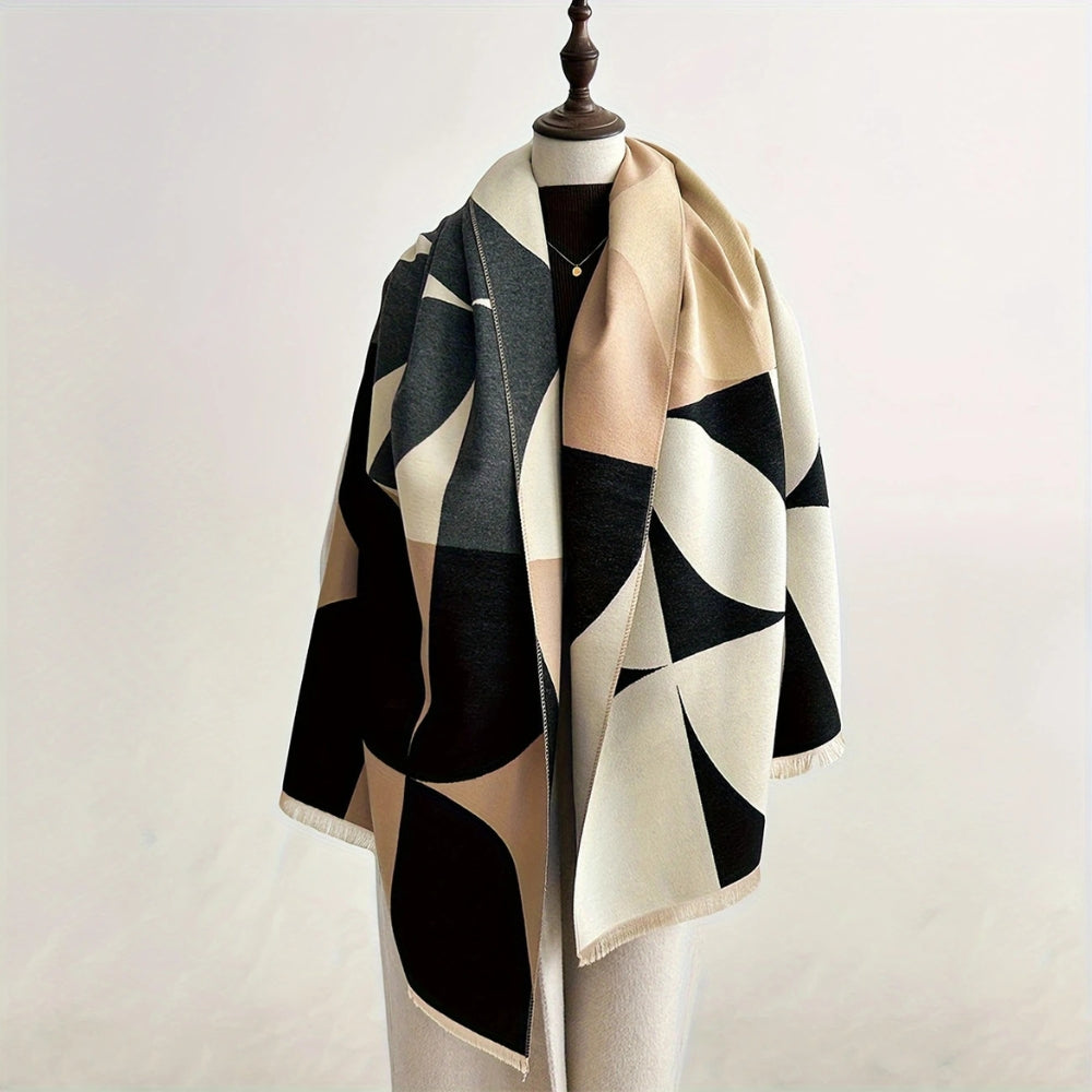 Poncho Sciarpa in Microfibra Aurabreeze con Motivo Reversibile