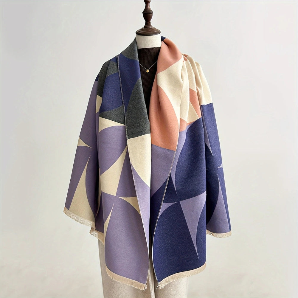 Poncho Sciarpa in Microfibra Aurabreeze con Motivo Reversibile