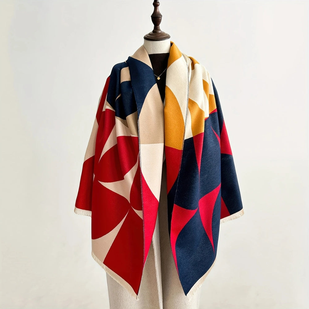 Poncho Sciarpa in Microfibra Aurabreeze con Motivo Reversibile