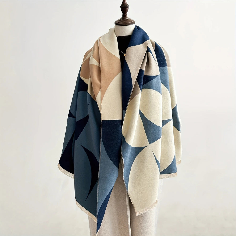Poncho Sciarpa in Microfibra Aurabreeze con Motivo Reversibile
