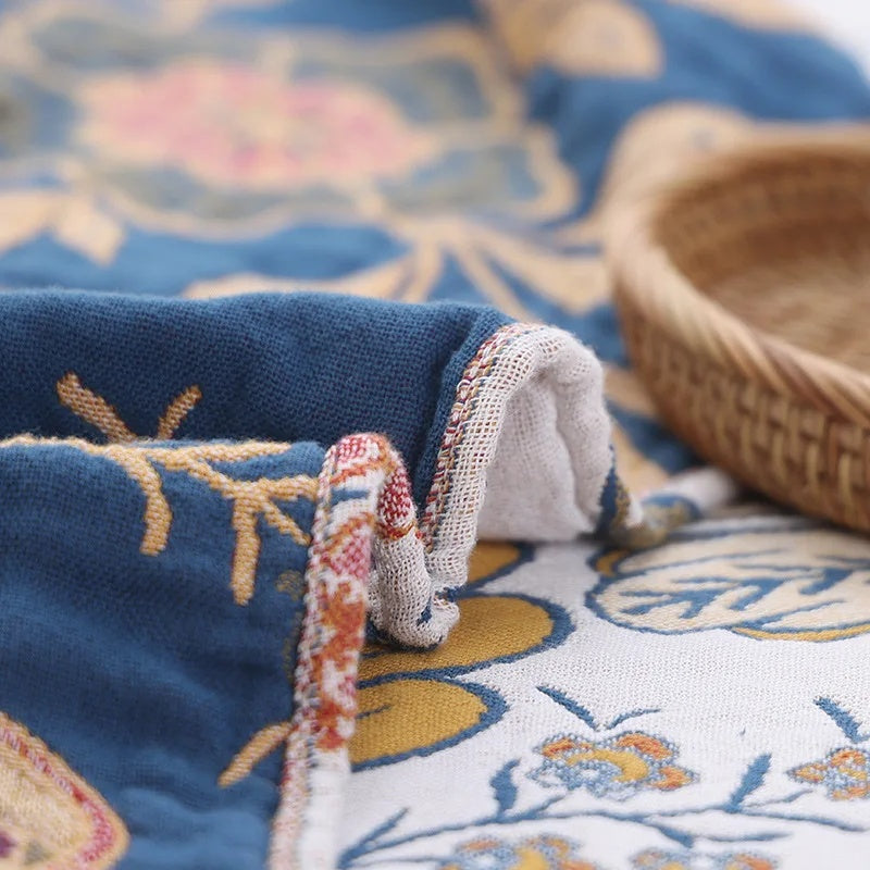 Floravista Reversible Cotton Floral Throw Blanket For Home Decor