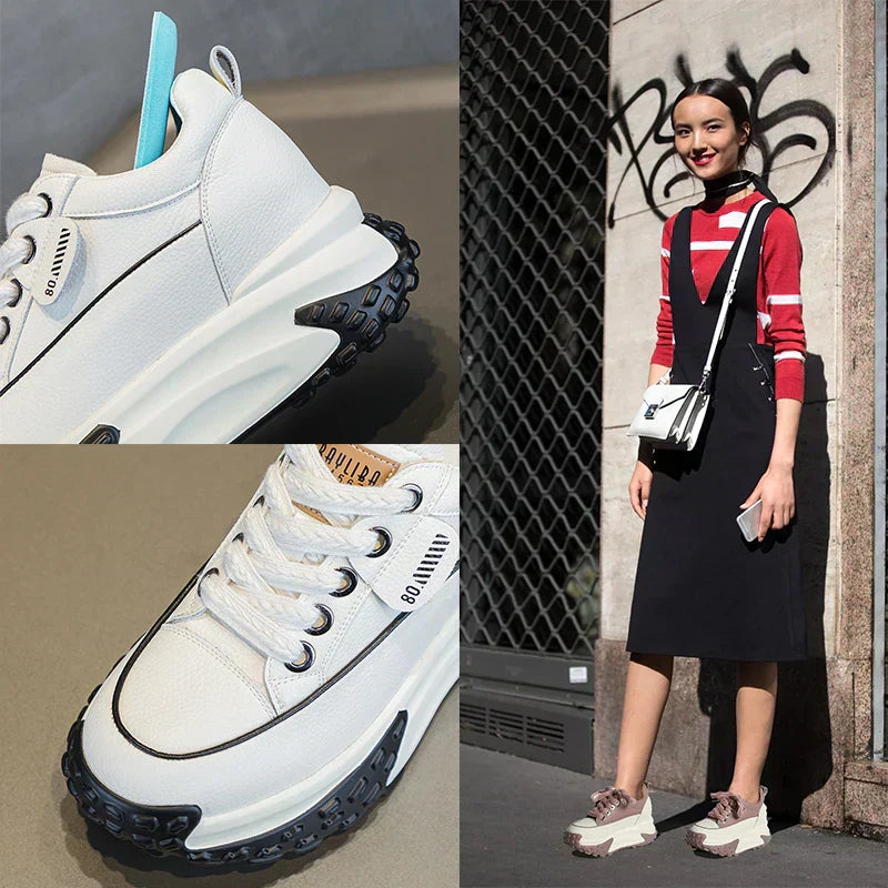 Skórzane sneakersy na koturnie z platformą o wysokości siedmiu centymetrów