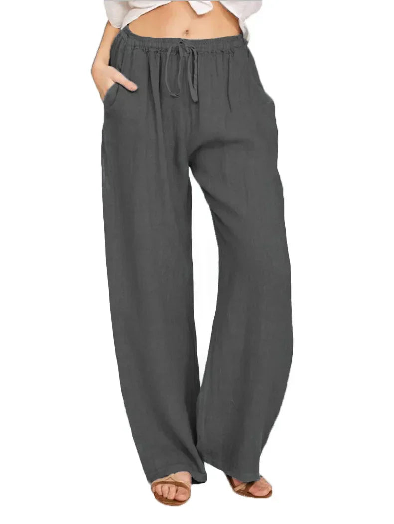 Aurelia Women's Relaxed Pants In Cotton Hemp With Low Waist And Wide Leg Full Length