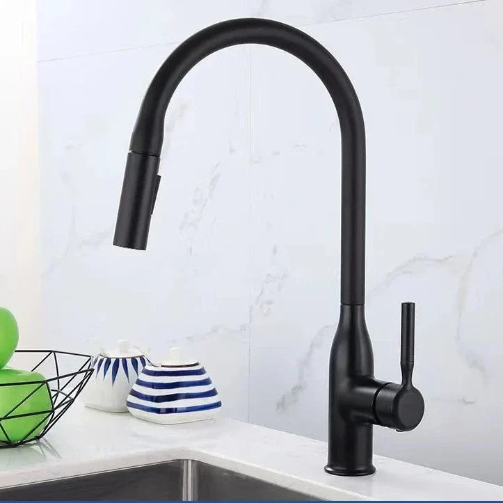 صنبور مطبخ AquaSpring نحاسي مصقول برأس زنبركي قابل للسحب
