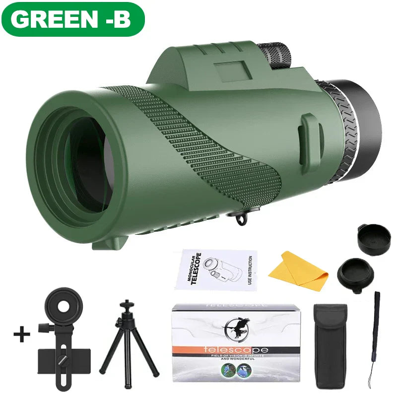Telescopio Monocular Profesional con Prisma BAK4 y Aumento de 80x para Observación al Aire Libre