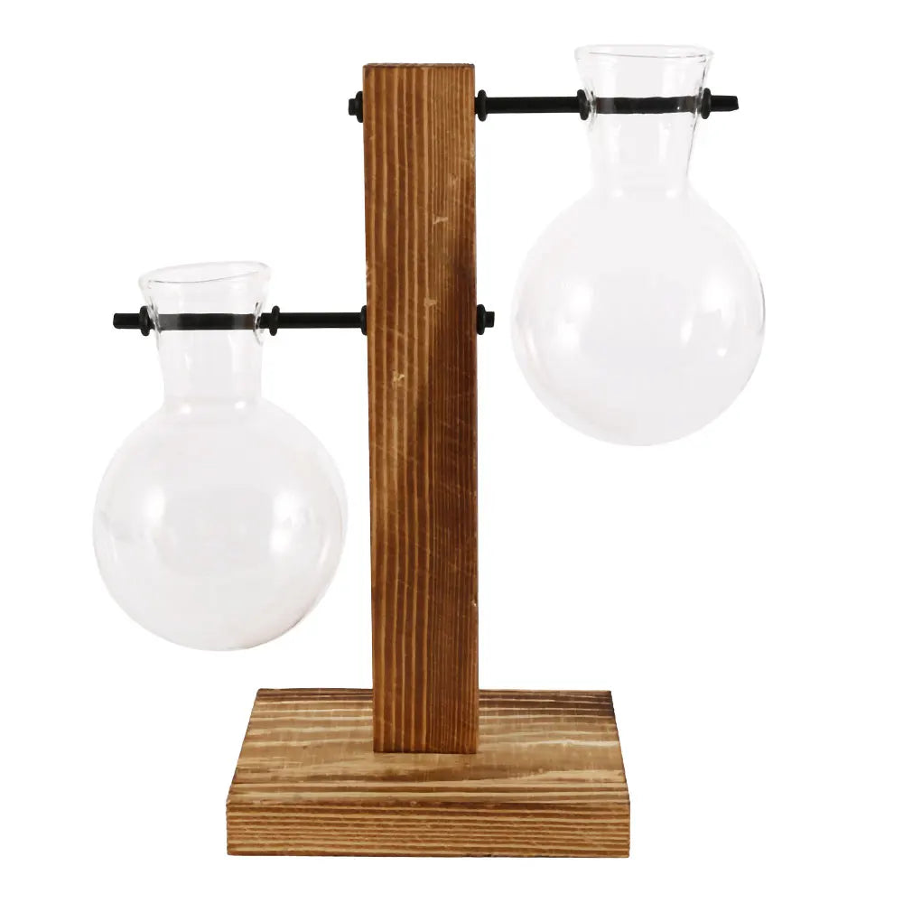 WoodenBloom Hydroponic Bulb Glass Planter On Wooden Stand For Home And Office Decor