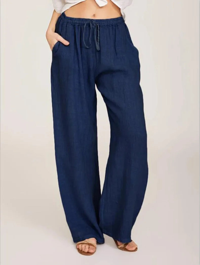 Aurelia Women's Relaxed Pants In Cotton Hemp With Low Waist And Wide Leg Full Length