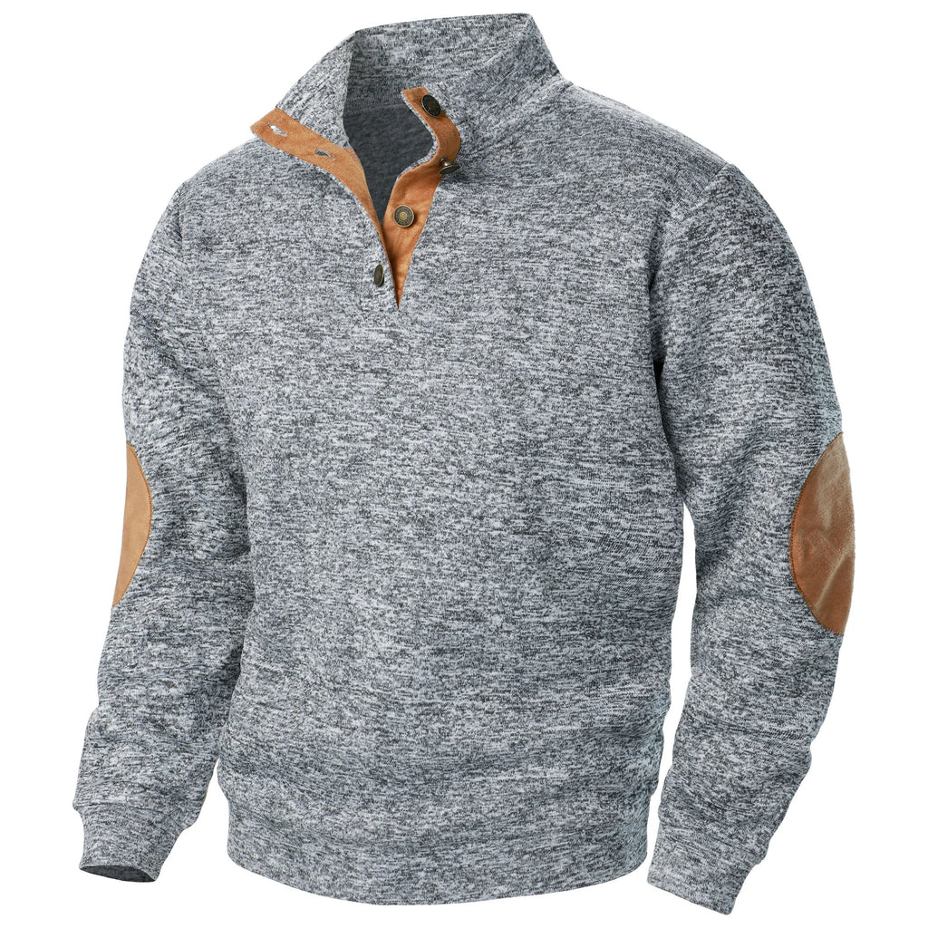 Astra Button-Detail Knit Sweater With Stand Collar Long Sleeves