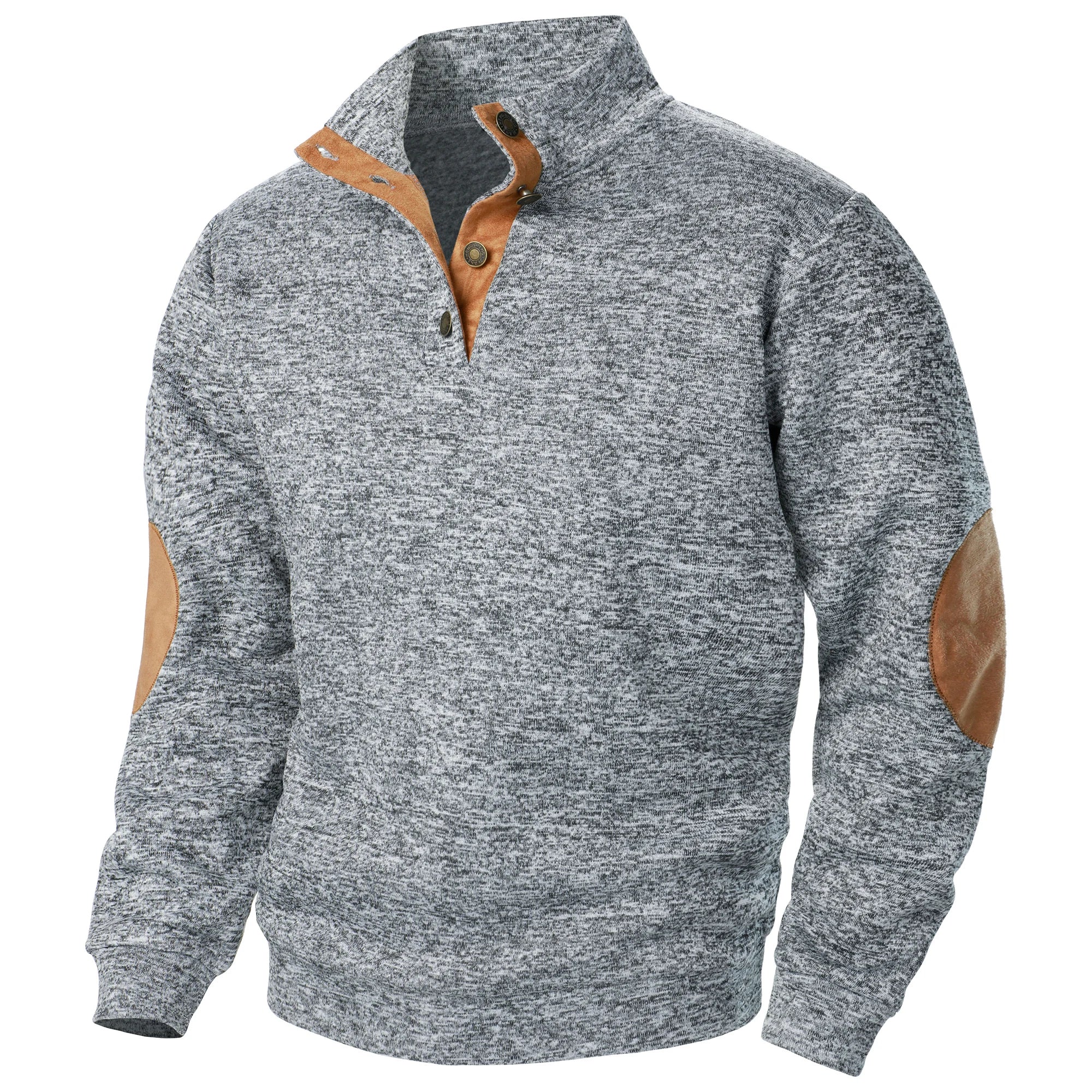 Astra Button-Detail Knit Sweater With Stand Collar Long Sleeves