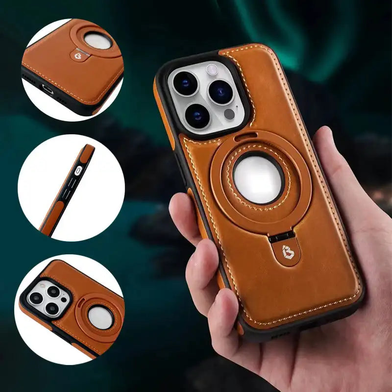 Elegantní kožené pouzdro na telefony s magnetickým kroužkem