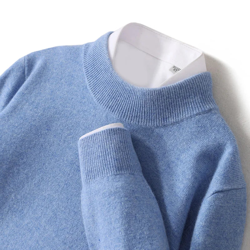 Astra Mens Pure Wool Cashmere Sweater With Half Neck Pullover