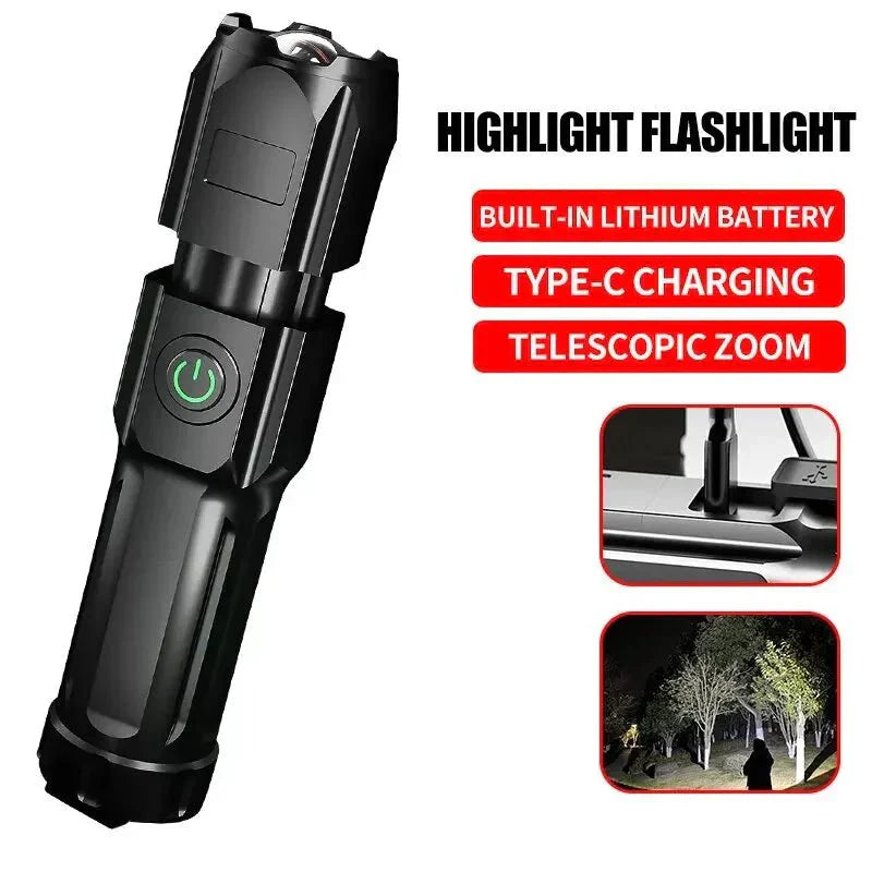 BrightPulse LED Flashlight 100000 Lumens USB Recharge Zoom Waterproof Outdoor