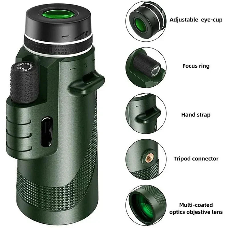 Telescopio Monocular Profesional con Prisma BAK4 y Aumento de 80x para Observación al Aire Libre