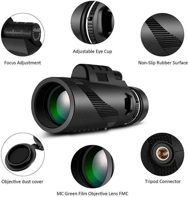 Telescopio Monocular Profesional con Prisma BAK4 y Aumento de 80x para Observación al Aire Libre