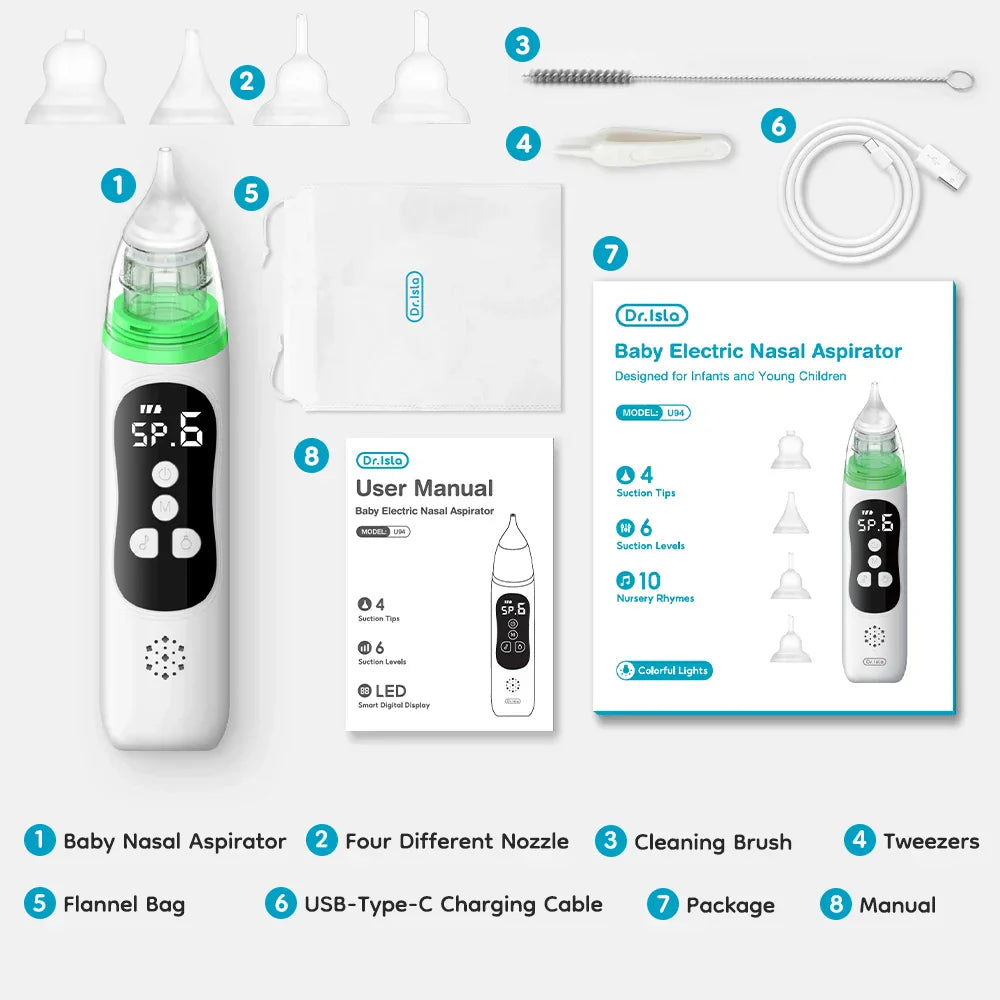 Baby Nasal Aspirator, Soft Silicone Tip, 6 Modes And Soothing Music