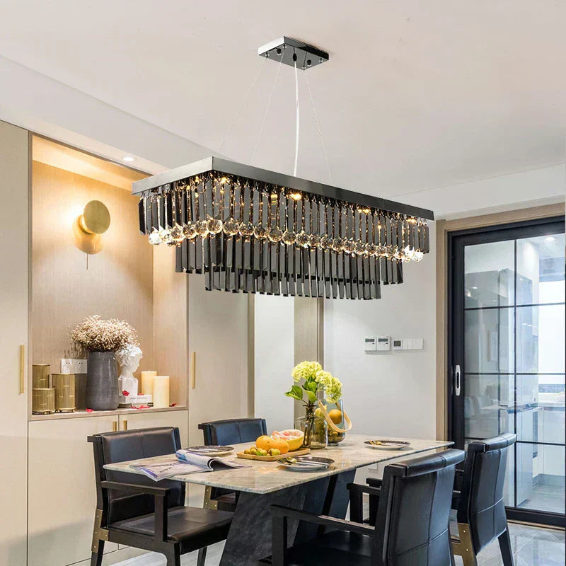 Lampadario AstraGlow in Cristallo Fumo con Montaggio a Soffitto a Incasso in Acciaio