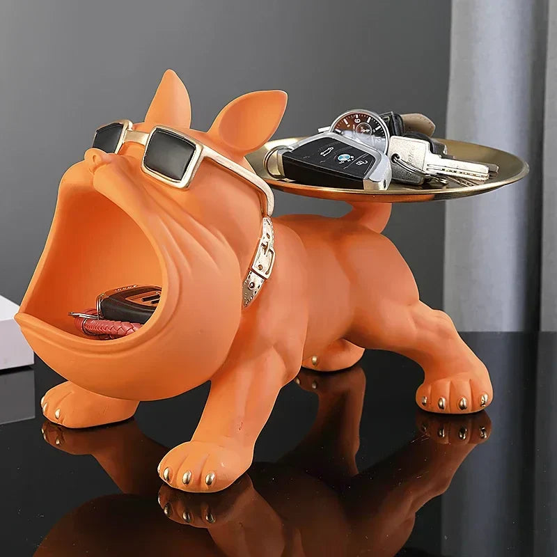 PawNook Bulldog Figurine With Built In Storage Tray For Home Decor