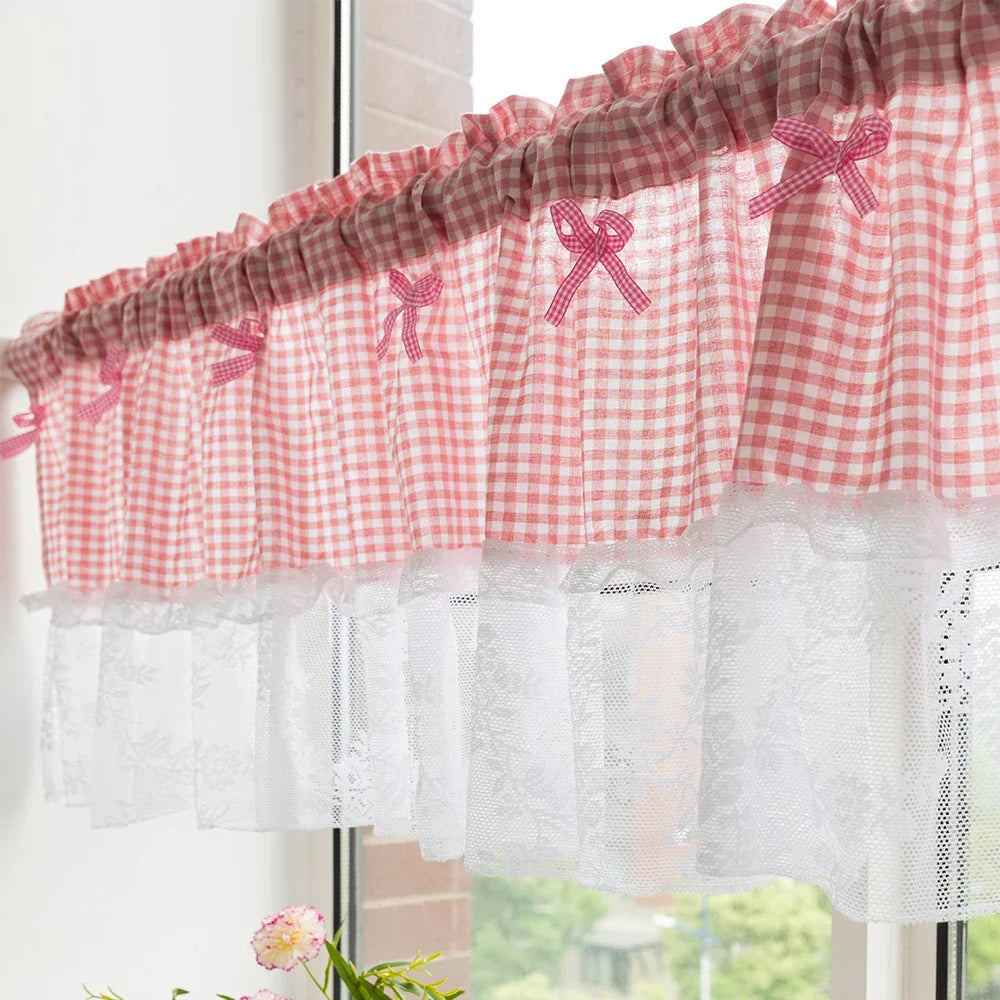 Lumibliss Plaid Lace Half Curtain for Small Kitchen Windows