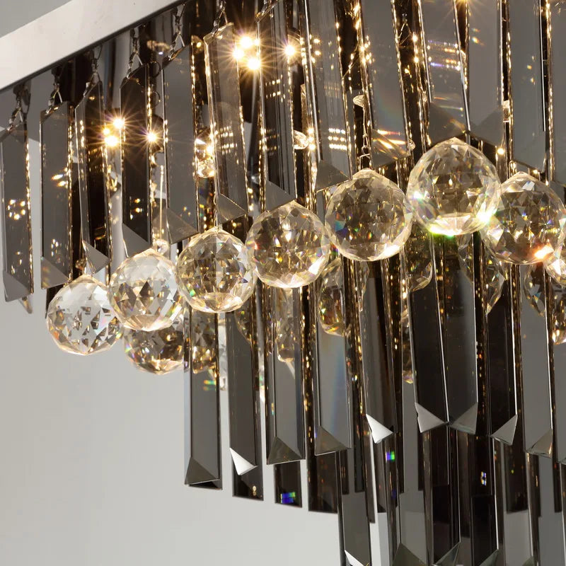 Lampadario AstraGlow in Cristallo Fumo con Montaggio a Soffitto a Incasso in Acciaio