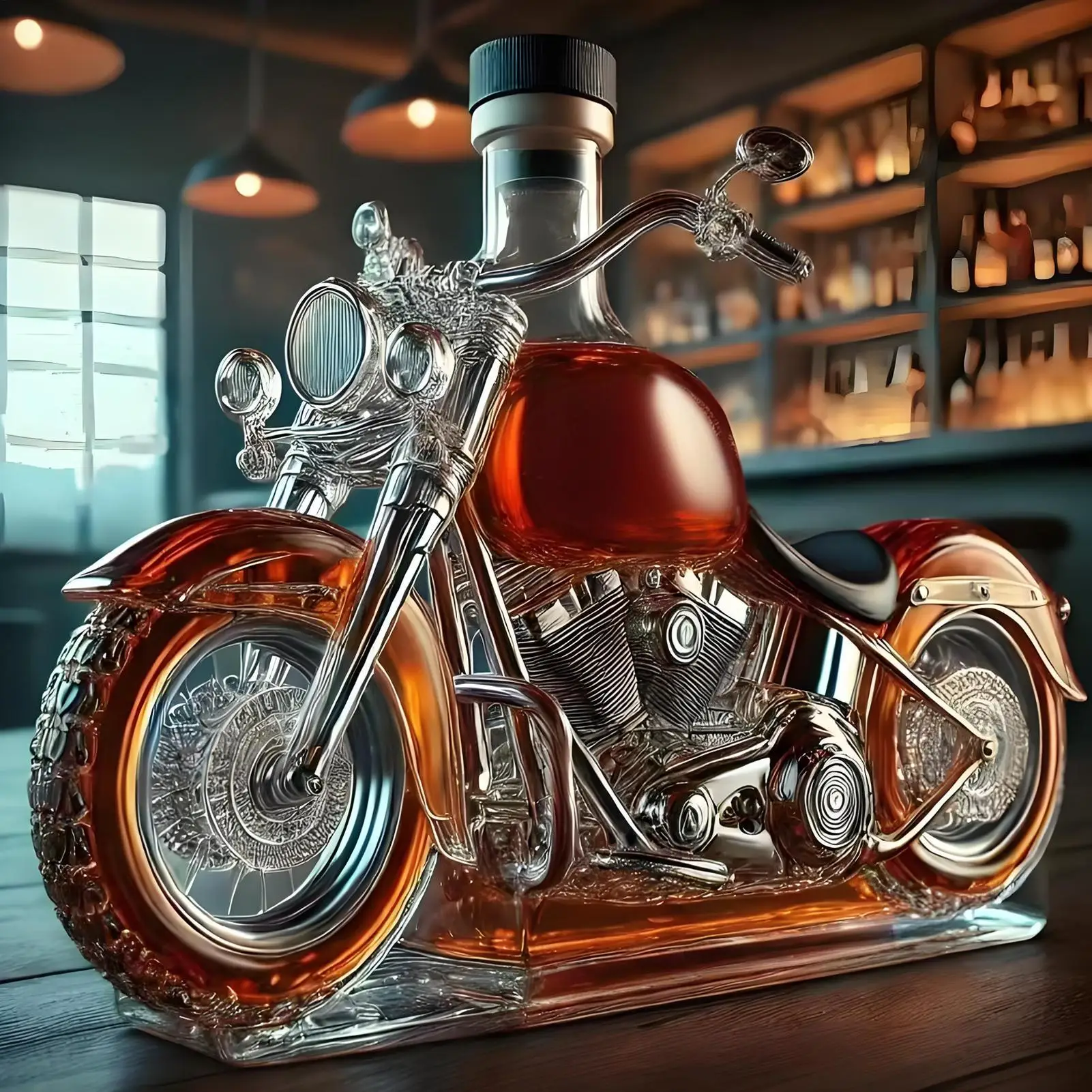 Harley Motorcykel Whiskeykaraff för hemmabar, display och samtalsstartare