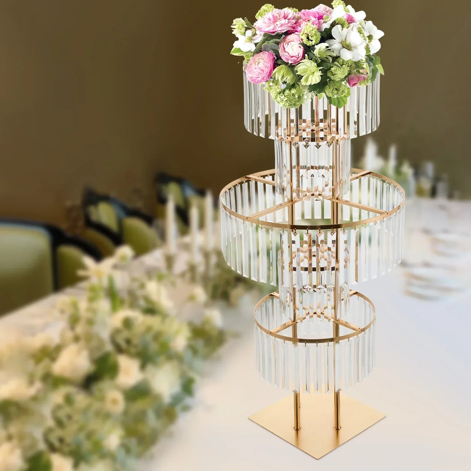 Stojak na kwiaty AuraFlora Crystal Accent pięciopoziomowy z metalowymi i akrylowymi półkami
