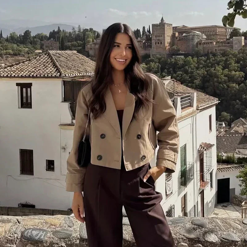 Aurora Short Trench Coat In Vintage Style With Double-Breasted Front