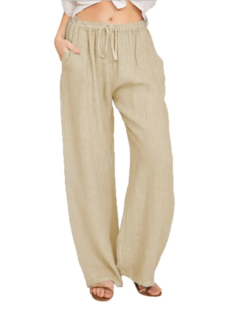 Aurelia Women's Relaxed Pants In Cotton Hemp With Low Waist And Wide Leg Full Length