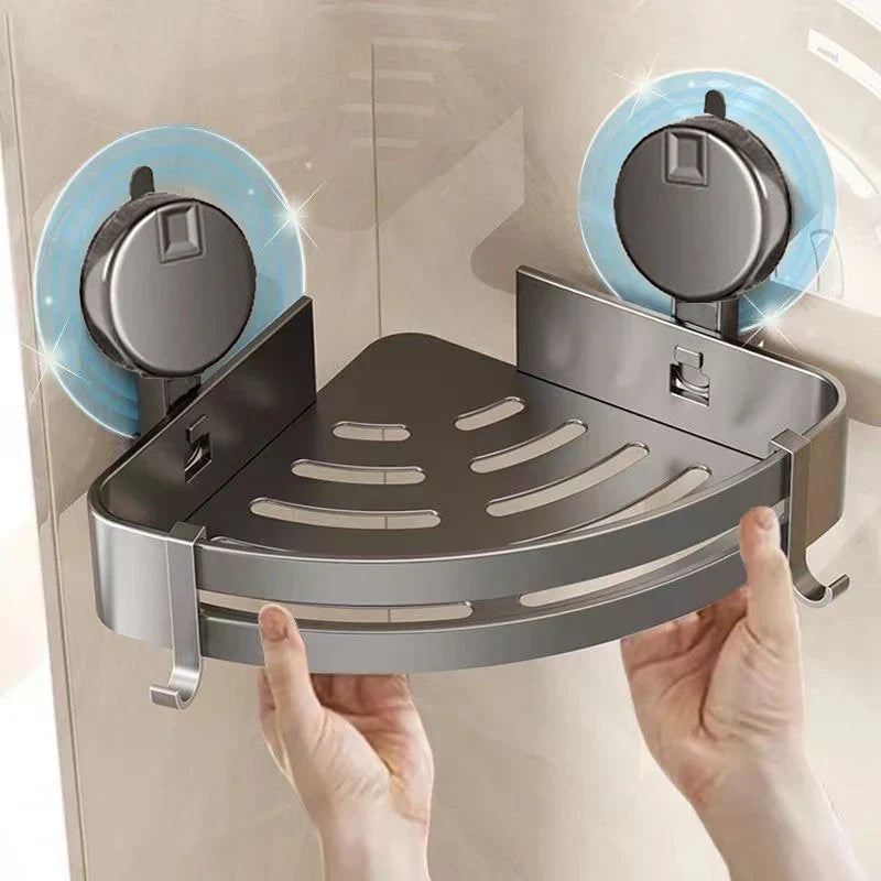 No-Drill Suction Powered Corner Bathroom Organizer